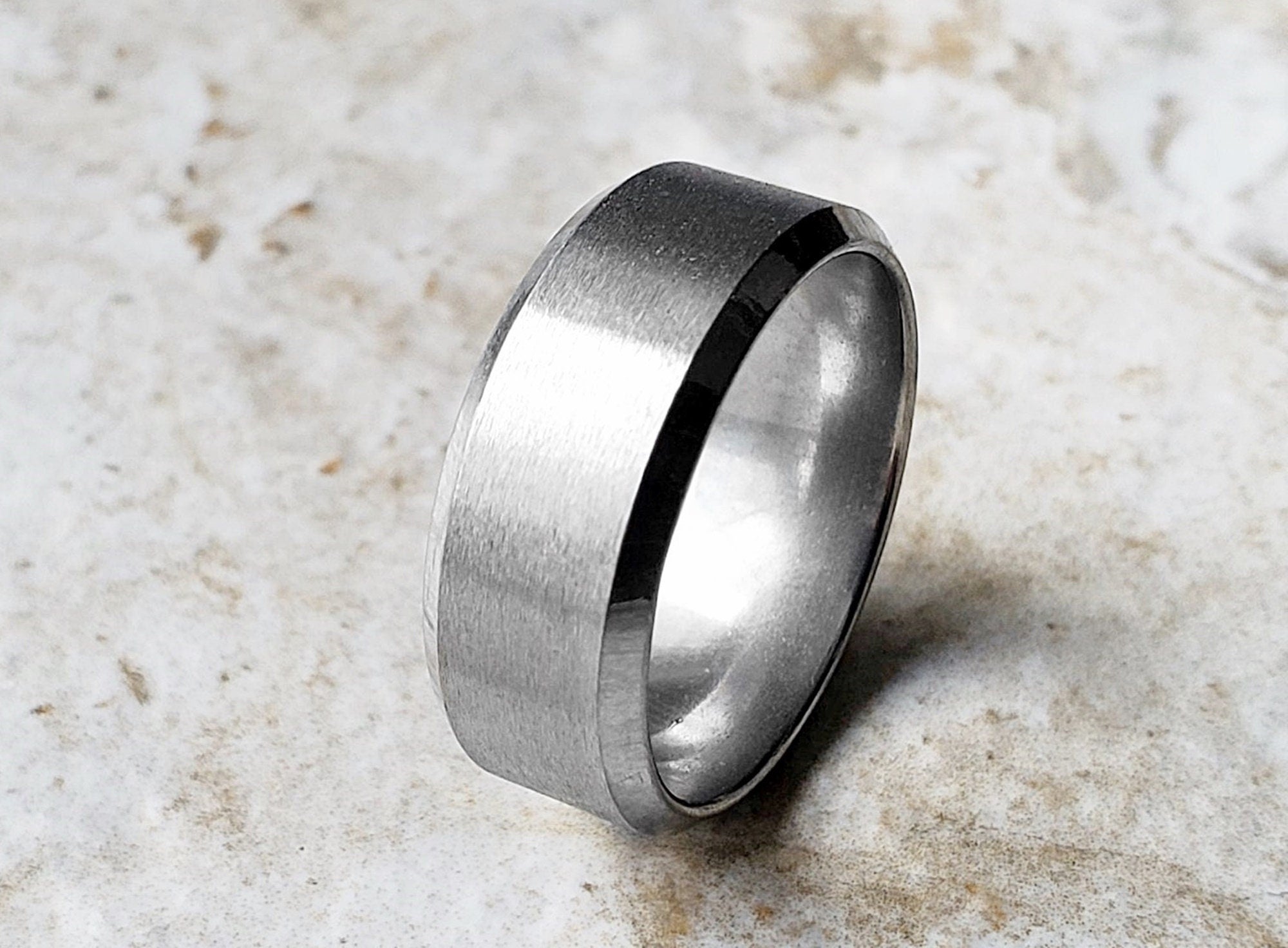 Wedding Band Ring Silver Brushed and Polished Color Stainless Steel Unisex Fashion Jewelry for Women and Men Tarnish Resistant 8mm Wide